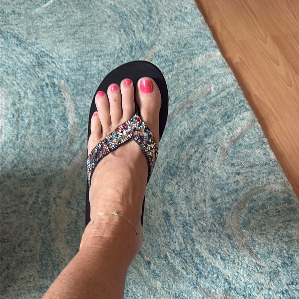 Yellow Box jeweled flip-flops